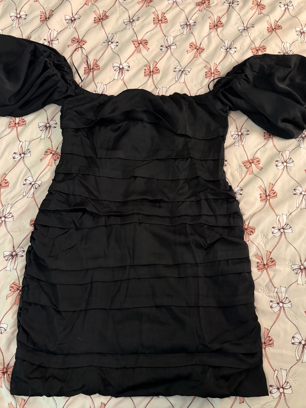 Lena Black Puff Sleeve Ruched Mini Dress- Size L